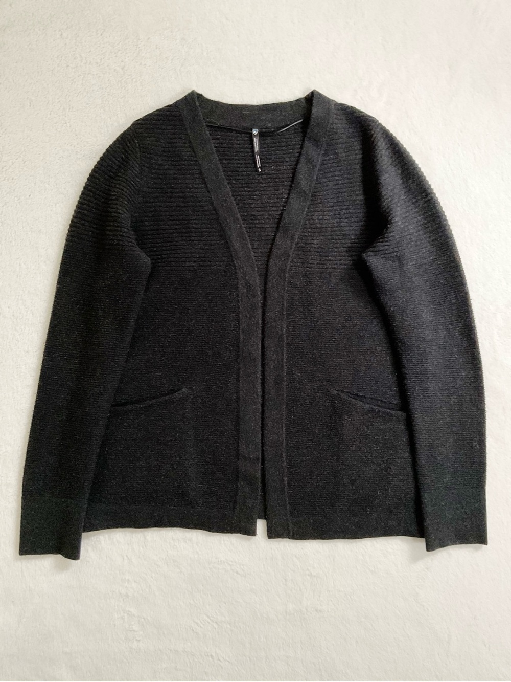 KÜHL Black Solace Wrap Open Cardigan Sweater Women's Size S Merino Wool Blend
